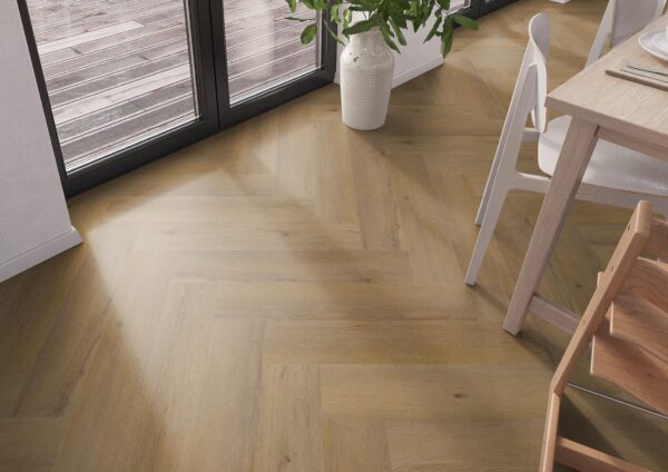 Spigato Vivero visgraat dryback Dark Oak Ambiant pvc vloer sfeerfoto