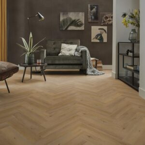 Spigato Vivero visgraat dryback Dark Oak Ambiant pvc sfeerfoto