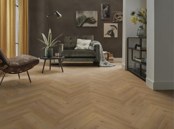 Spigato Vivero visgraat dryback Dark Oak Ambiant pvc sfeerfoto