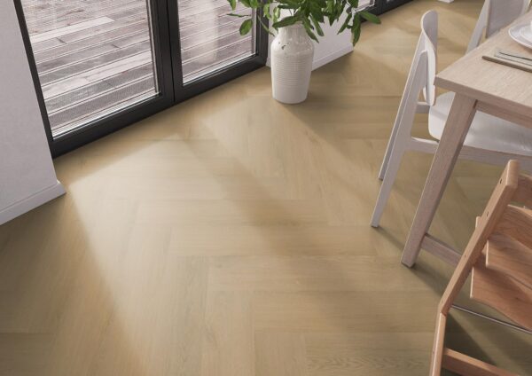 Spigato Navaro visgraat dryback Light Oak Ambiant 9611751319 sfeerfoto pvc vloer