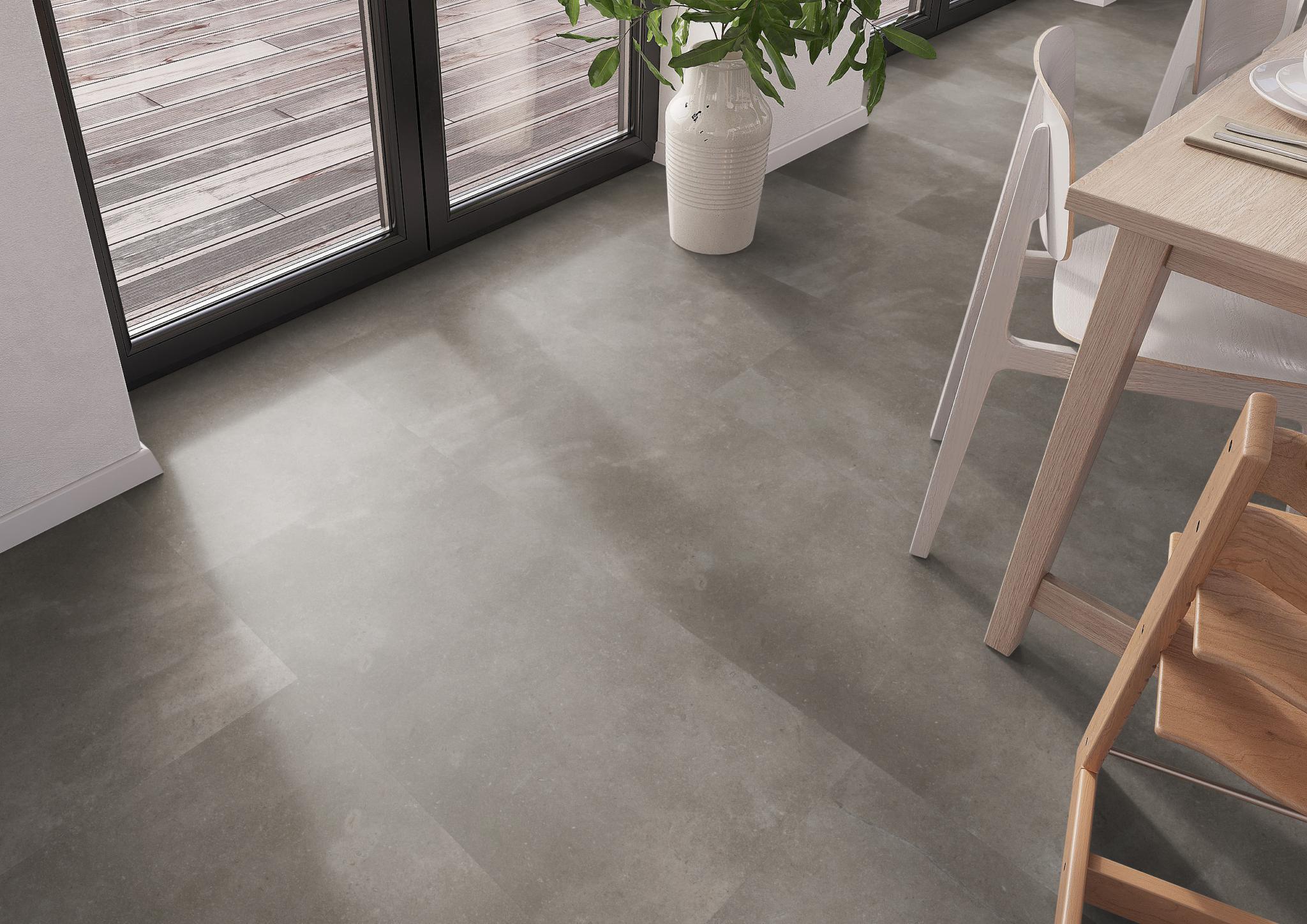 Piazzo dryback Warm Grey Ambiant 6091731019 pvc tegelvloer sfeerfoto